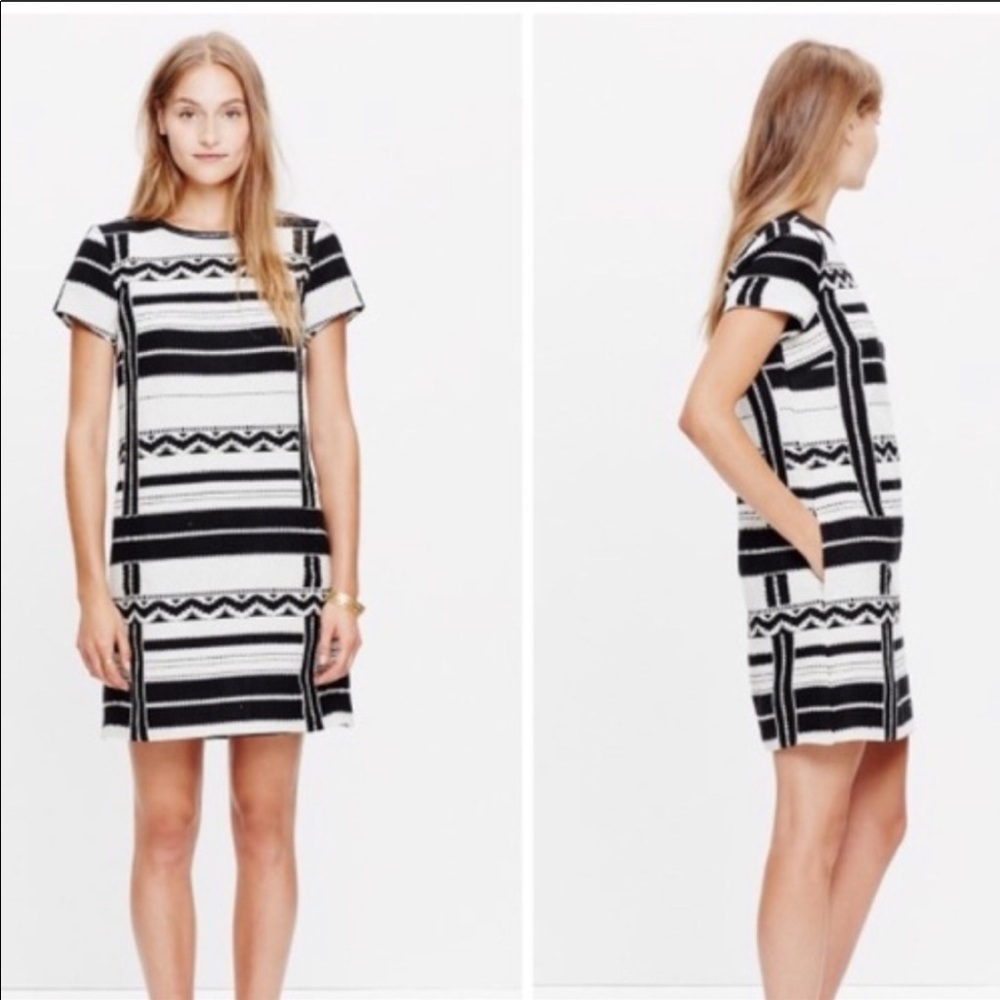 Madewell Geo Jacquard Dress Black White E5171 sz 2